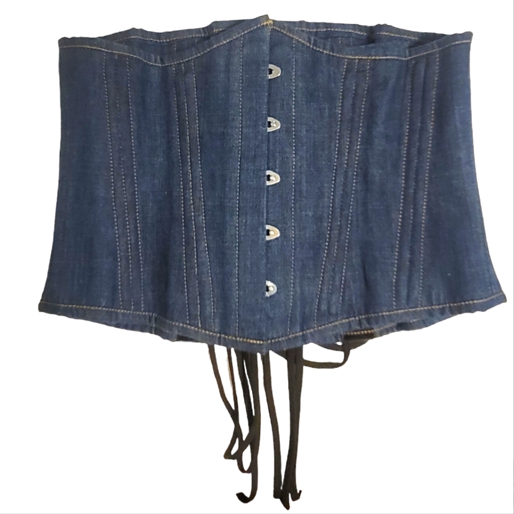 Steel boned denim blue jeans underbust corset sexy shapewear bra size 32 Medium